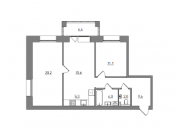 Евро 3-комнатная, 72.2 м²