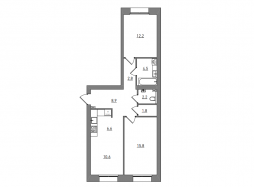 Евро 3-комнатная, 65.4 м²