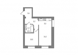 Евро 2-комнатная, 43.2 м²