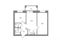 Евро 3-комнатная, 66.4 м²