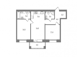 Евро 3-комнатная, 69.2 м²