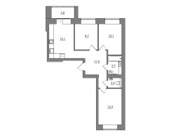 3-комнатная, 65.5 м²