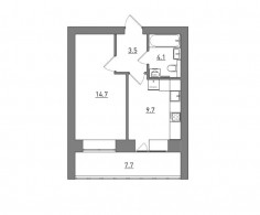 1-комнатная, 39.7 м²