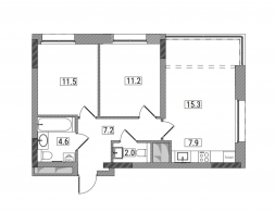 Евро 3-комнатная, 60.3 м²